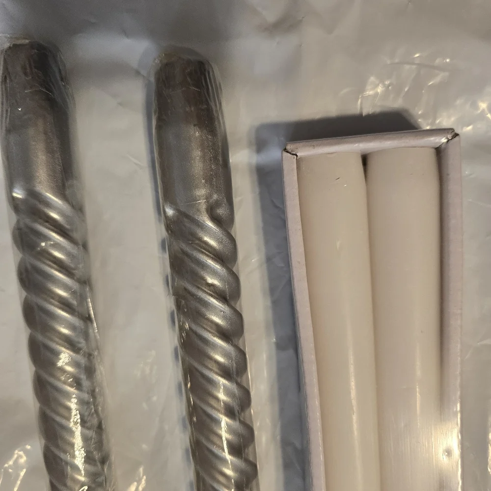 Elegant Silver and White Taper Candles 10 And 12 Inches New